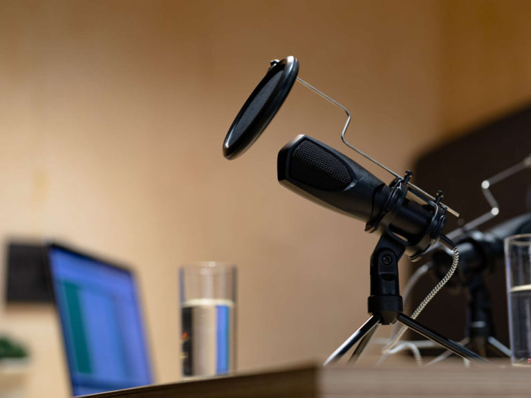 Microphone in a podcast studio
