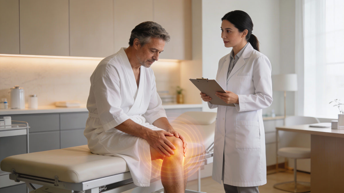 Patient in doctor office with knee pain